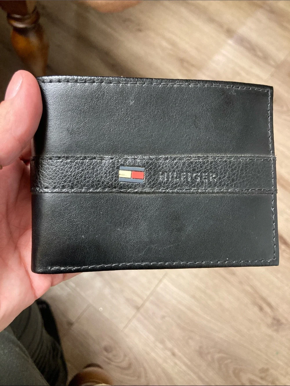 Tommy Hilfiger Black Leather Wallet with Flag Accent